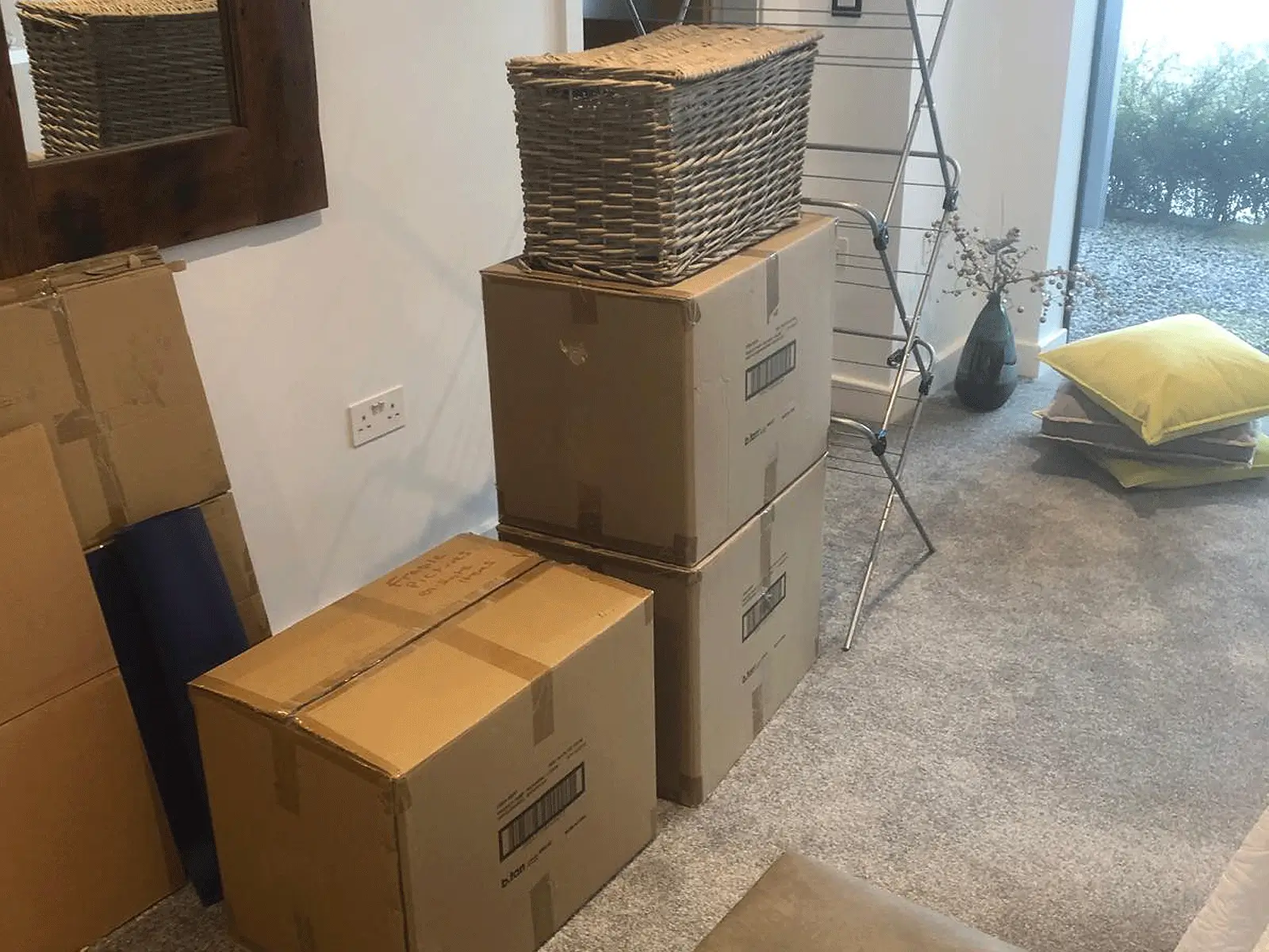 On The Move Removals office removal boxes packed and ready for a West Yorkshire business relocation